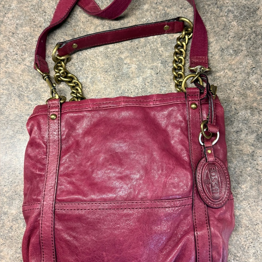 New Fossil Little Ellie Crossbody Bag Leather Purse Rich Burgundy